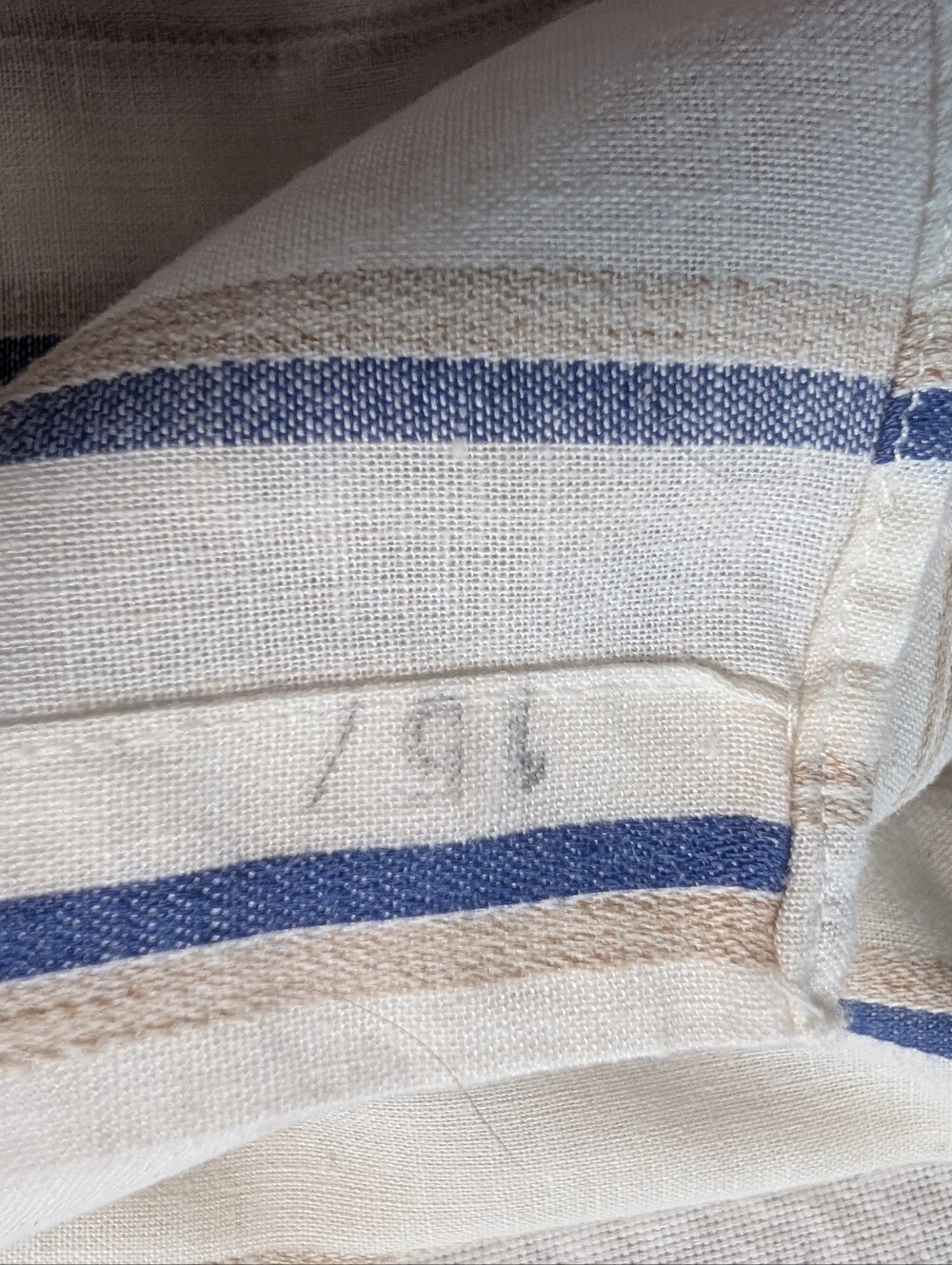 Vintage YSL Yves Saint Laurent Linen Cream Shirt with Blue & Tan Stripes - Picture 10 of 10